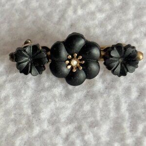 Antique Victorian Black Onyx & Pearls Brooch Pin